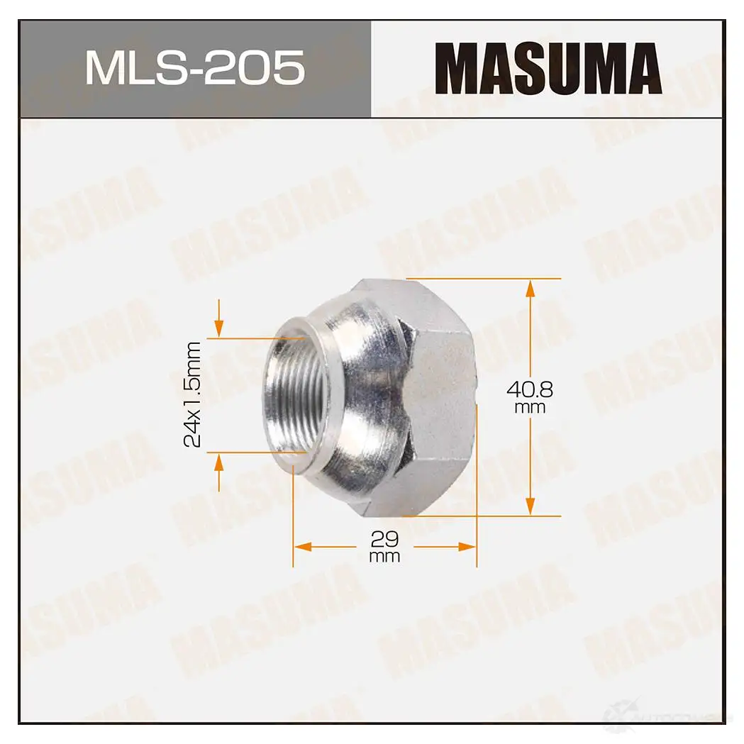 Гайка колесная M 24x1.5(R) под ключ 41 открытая MASUMA 1422883097 7 1LHHKV MLS-205