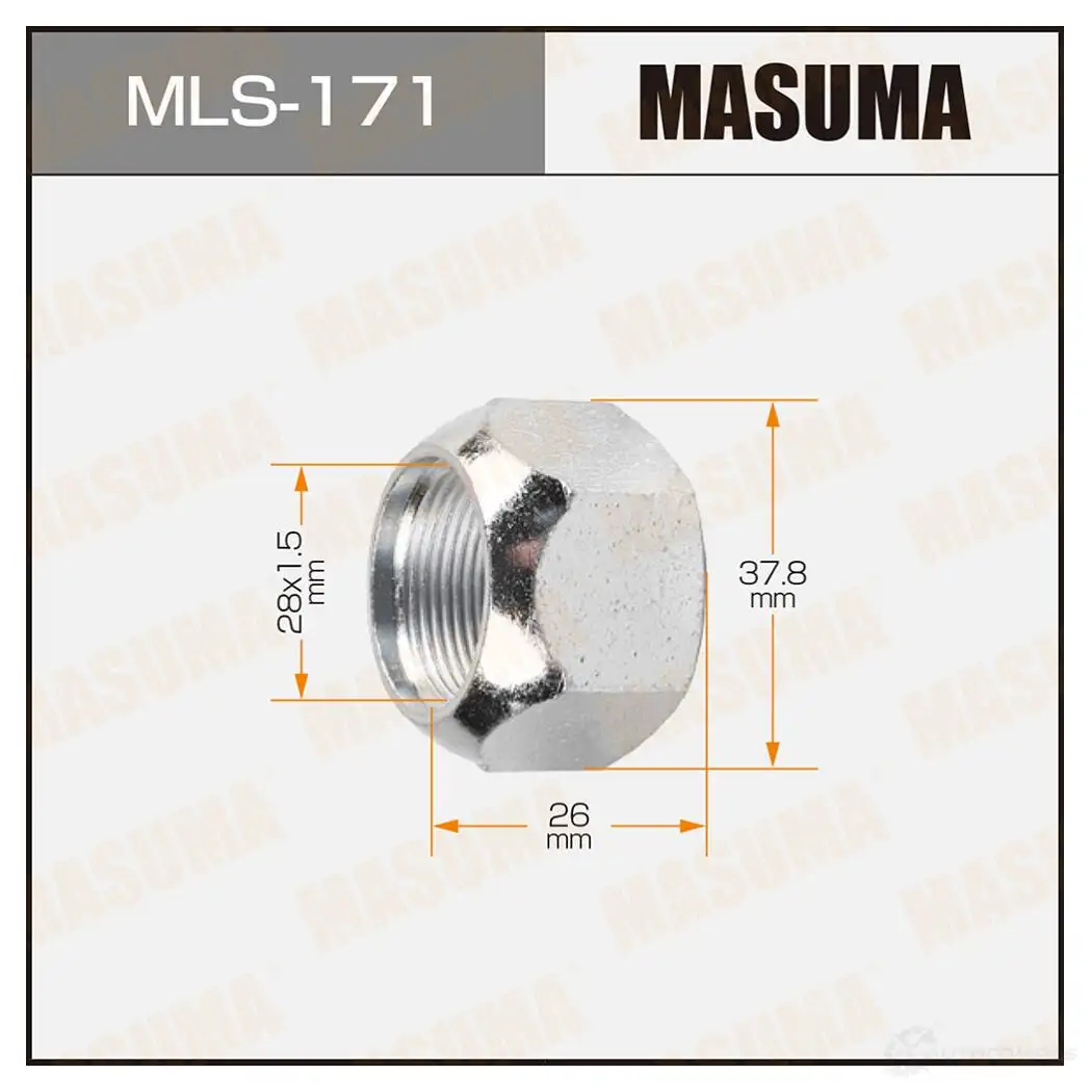 Гайка колесная M 28x1.5(R) под ключ 38 открытая MASUMA MLS-171 1422883024 W57U1 0