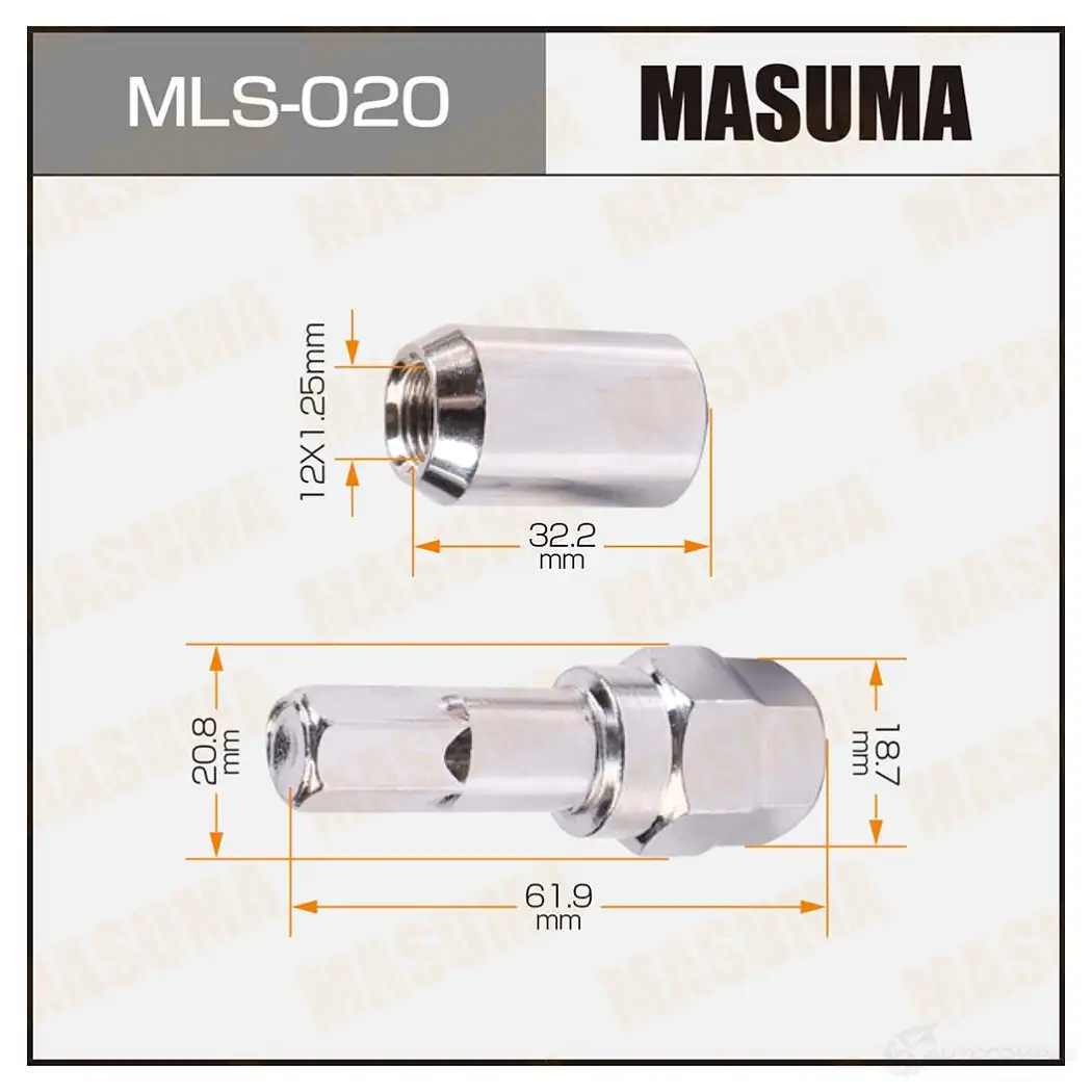 Гайка колесная M 12x1.25(R) под шестигранник+переходник, к-т 20 шт MASUMA 1422883112 VX3 VCT 6FEXY MLS020