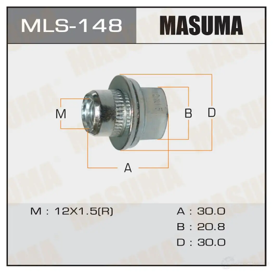 Гайка колесная M12x1.5 под ключ 21 MASUMA 1422883124 MLS-148 K4SM G изображение 0