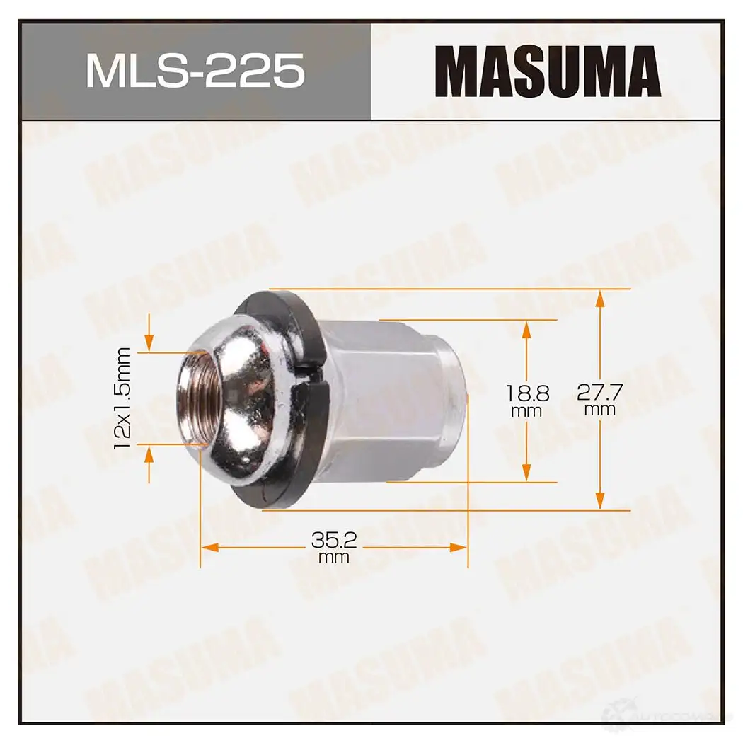 Гайка колесная M12x1.5(R) под ключ 19 MASUMA P 5JIL8 1422883016 MLS-225 изображение 0