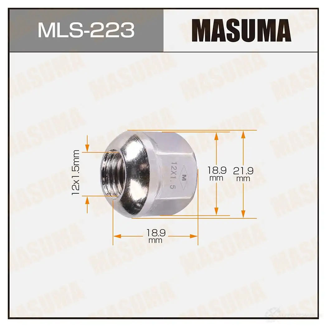 Гайка колесная M12x1.5(R) под ключ 19 открытая MASUMA ANIG I 1422882978 MLS-223 изображение 0