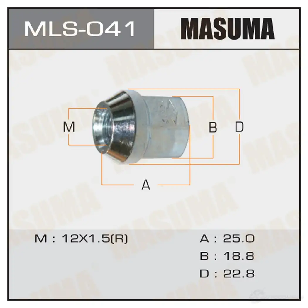 Гайка колесная M 12x1.5(R) под ключ 19, открытая MASUMA 9 6BCTPI JTZSDF MLS041 1422883110 изображение 0