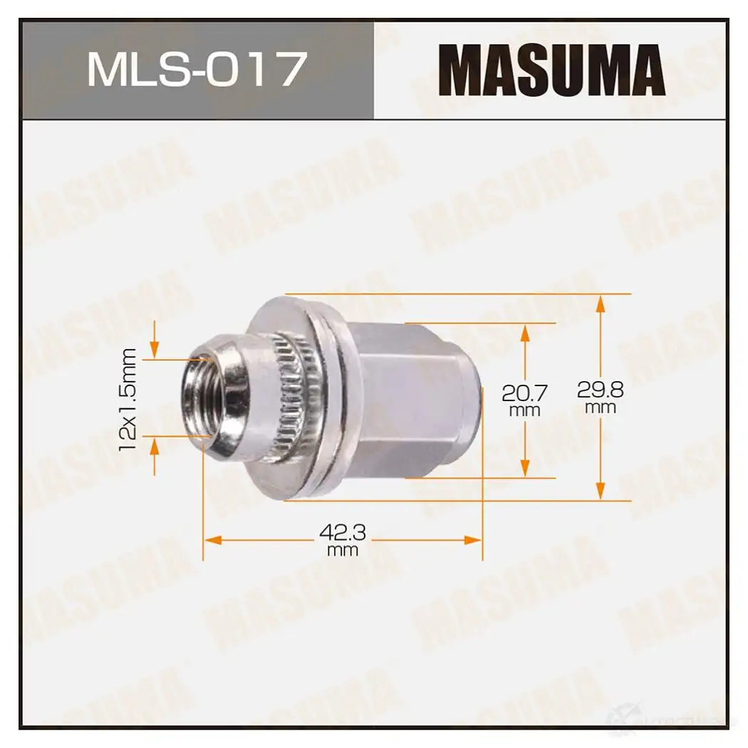 Гайка колесная M12x1.5(R) под ключ 21 MASUMA MLS-017 9QI PI 1422883114 изображение 0