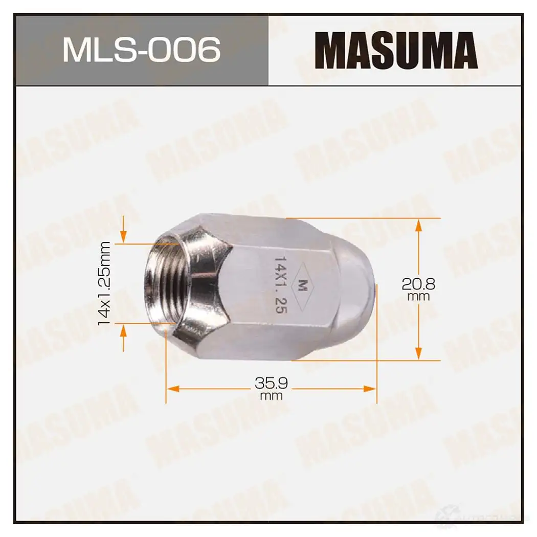 Гайка колесная M 14x1.25(R) под ключ 21 MASUMA 1422883075 MLS006 T7 M6NHU 5GH21