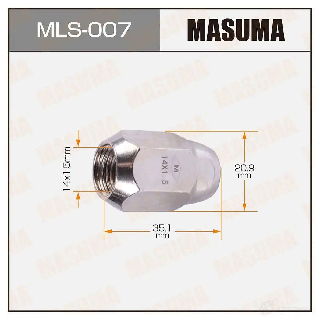 Гайка колесная M 14x1.5(R) под ключ 21 MASUMA Z819VW Q 1422883086 MLS007 R8SRWNE изображение 0