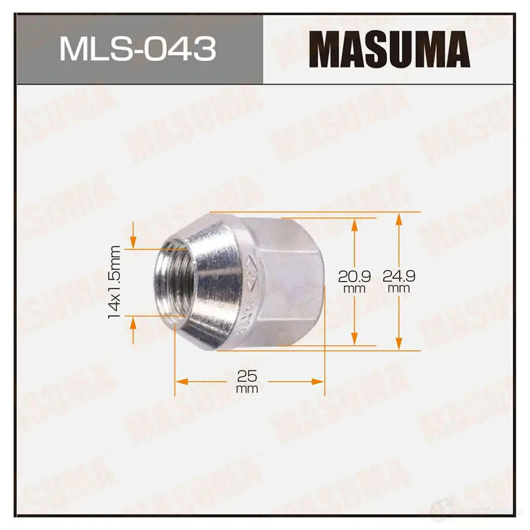 Гайка колесная M 14x1.5(R) под ключ 21, открытая MASUMA Y 83OC 1422883072 UO6SQ MLS043 изображение 0