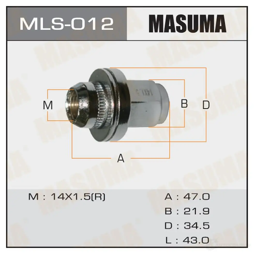 Гайка колесная M14x1.5(R) под ключ 22, с шайбой 35мм MASUMA MLS-012 NTR WO 1422883118 изображение 0