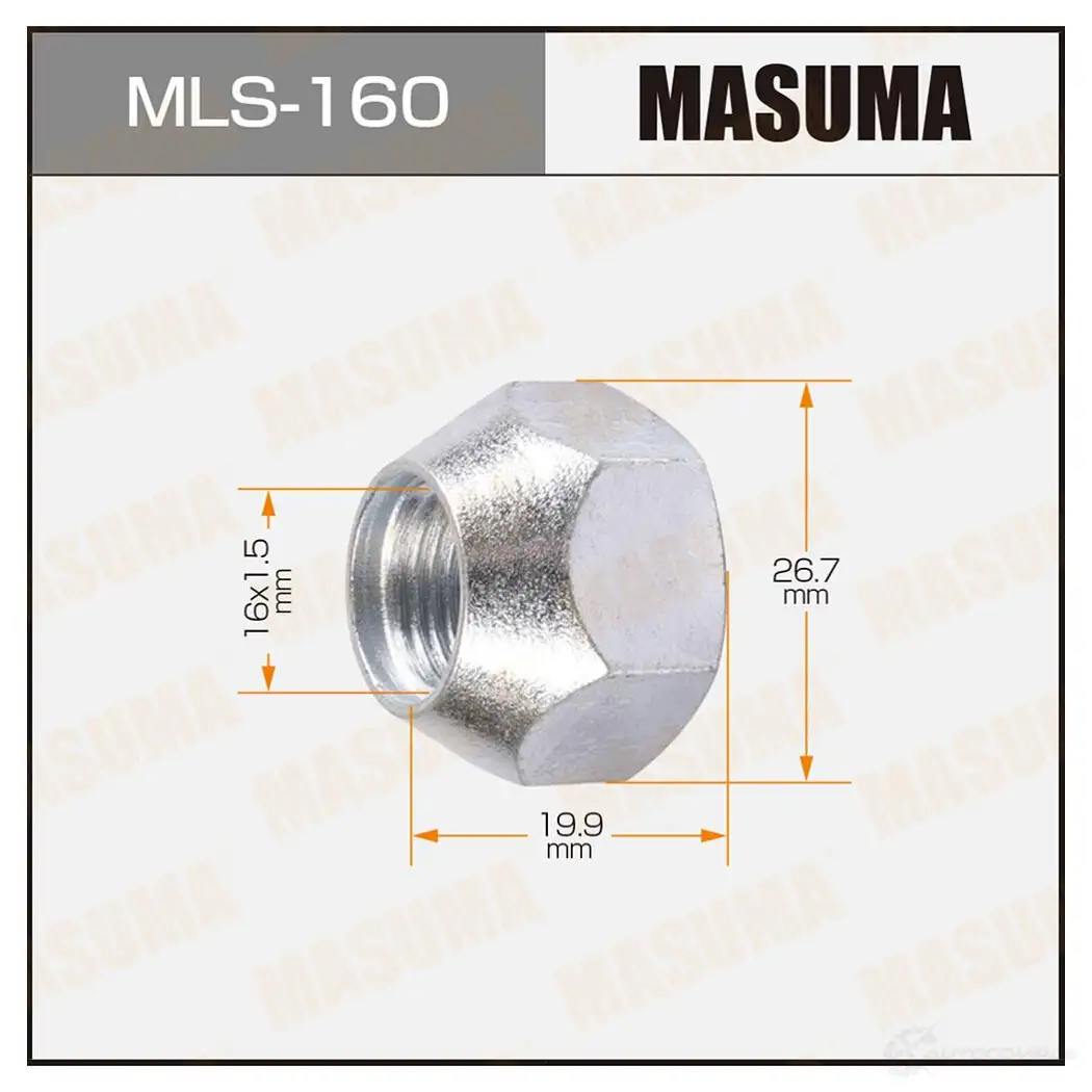 Гайка колесная M16x1.5(R) под ключ 27 открытая MASUMA 1422883032 ZVW 3K MLS-160
