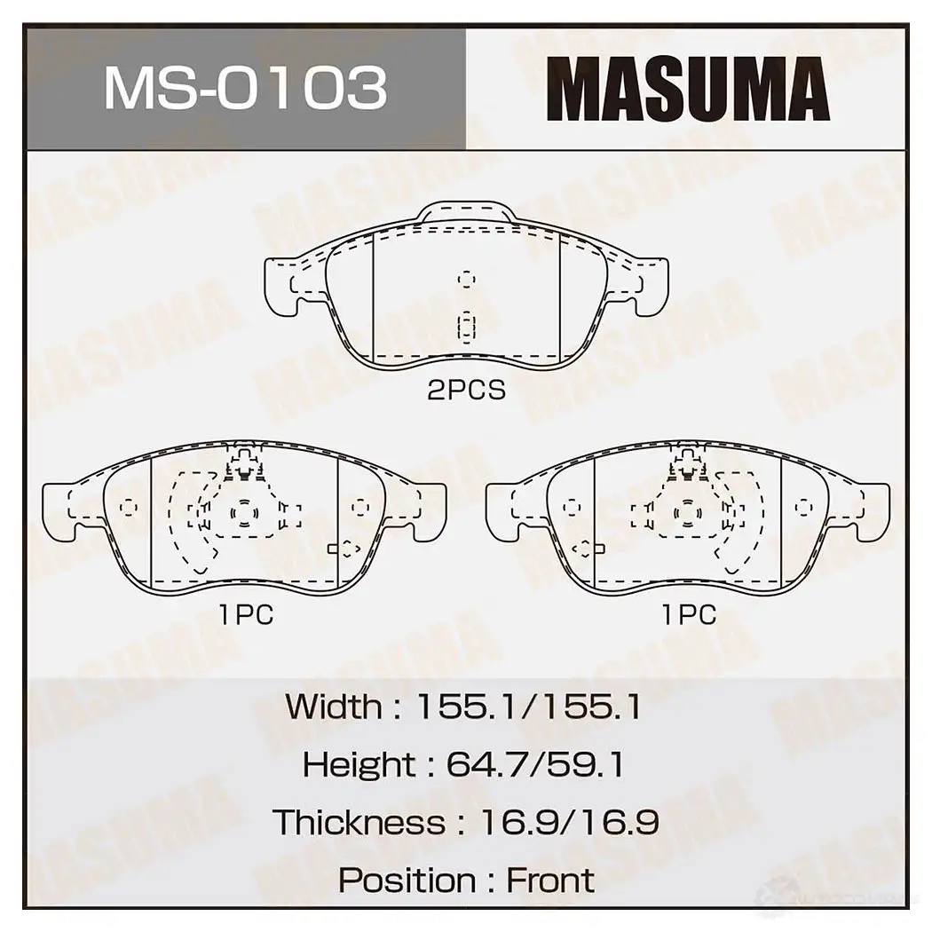 Колодки тормозные дисковые MASUMA 4560116722822 MS-0103 W8 PSFQM 1422881749 изображение 0
