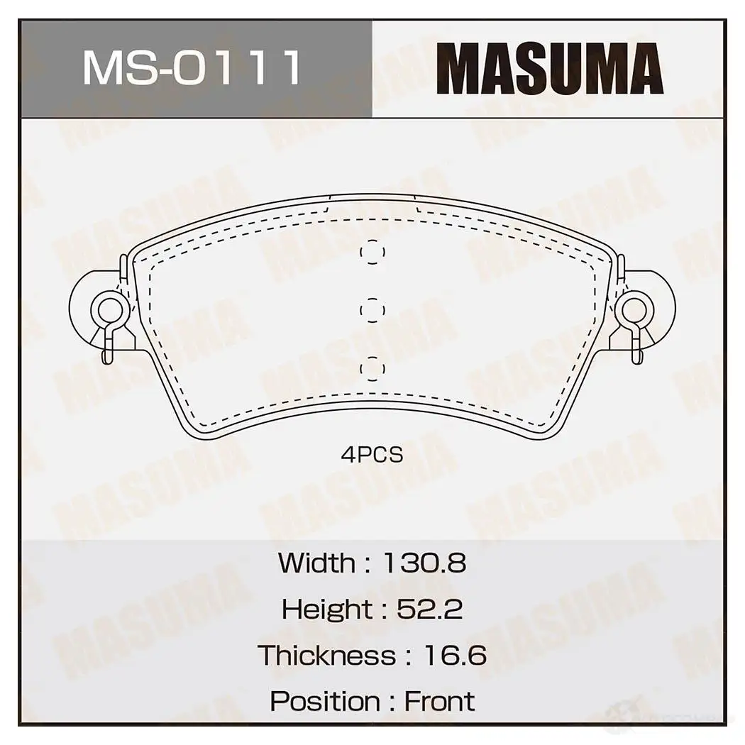 Колодки тормозные дисковые MASUMA 4560116722730 MS-0111 FL H9J 1422881665 изображение 0