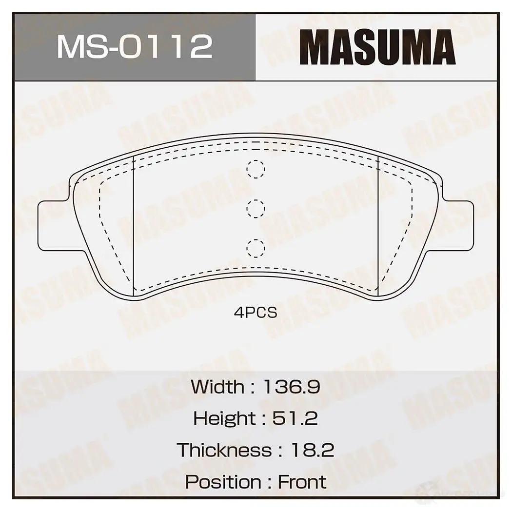 Колодки тормозные дисковые MASUMA MS-0112 WJT6 K 4560116722785 1420577350 изображение 0