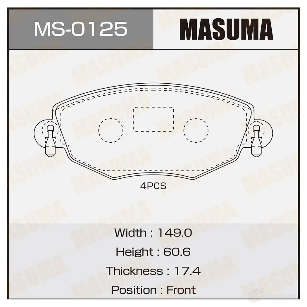 Колодки тормозные дисковые MASUMA 8E 605 MS-0125 1420938629 4560116723041 изображение 0
