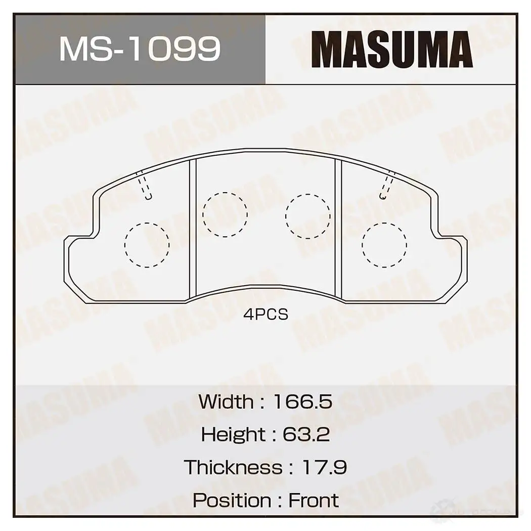 Колодки тормозные дисковые MASUMA MS-1099 1422881673 4560116001099 YT 1M5LR