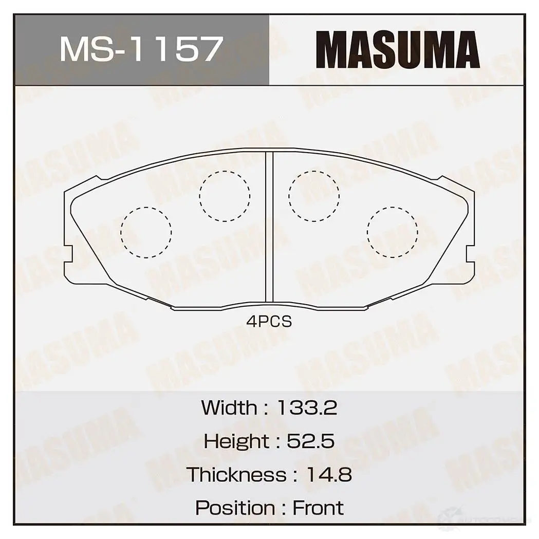 Колодки тормозные дисковые MASUMA 4560116001157 E6 W8O MS-1157 1420576972 изображение 0