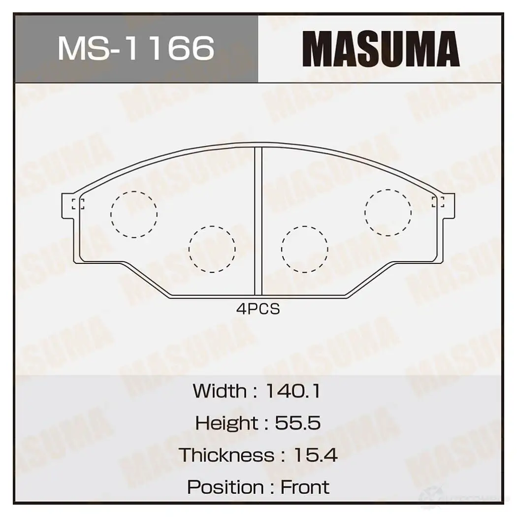Тормозные колодки, комплект MASUMA 1422881672 3DD 2KRH MS1166 HOC620 изображение 0
