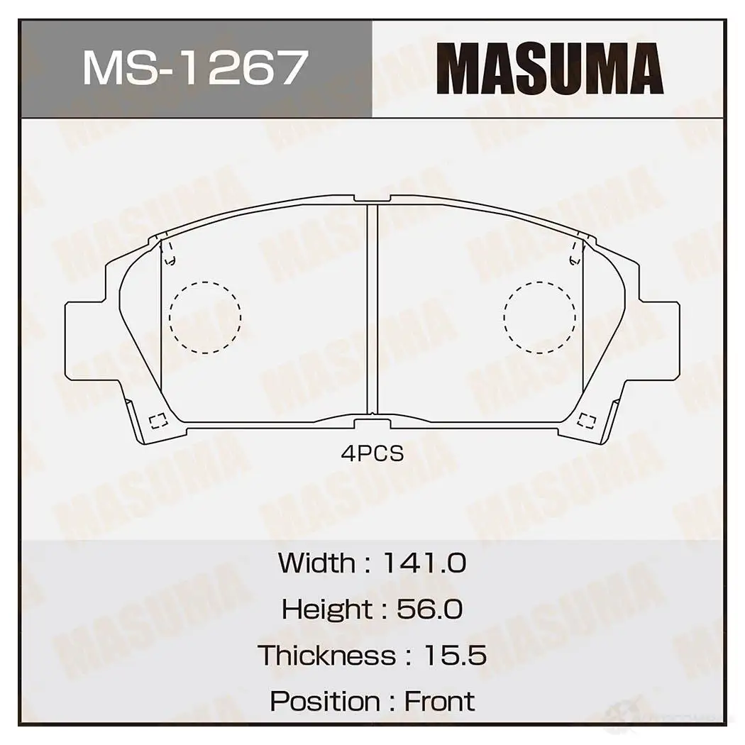 Колодки тормозные дисковые MASUMA 4560116001267 MS-1267 53B QX 1420577035 изображение 0