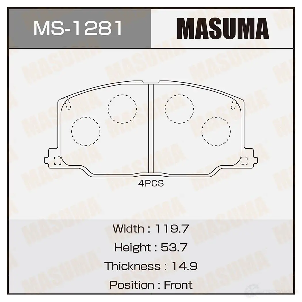 Колодки тормозные дисковые MASUMA 4560116001281 I8ETJ 3H 1422881616 MS-1281 изображение 0