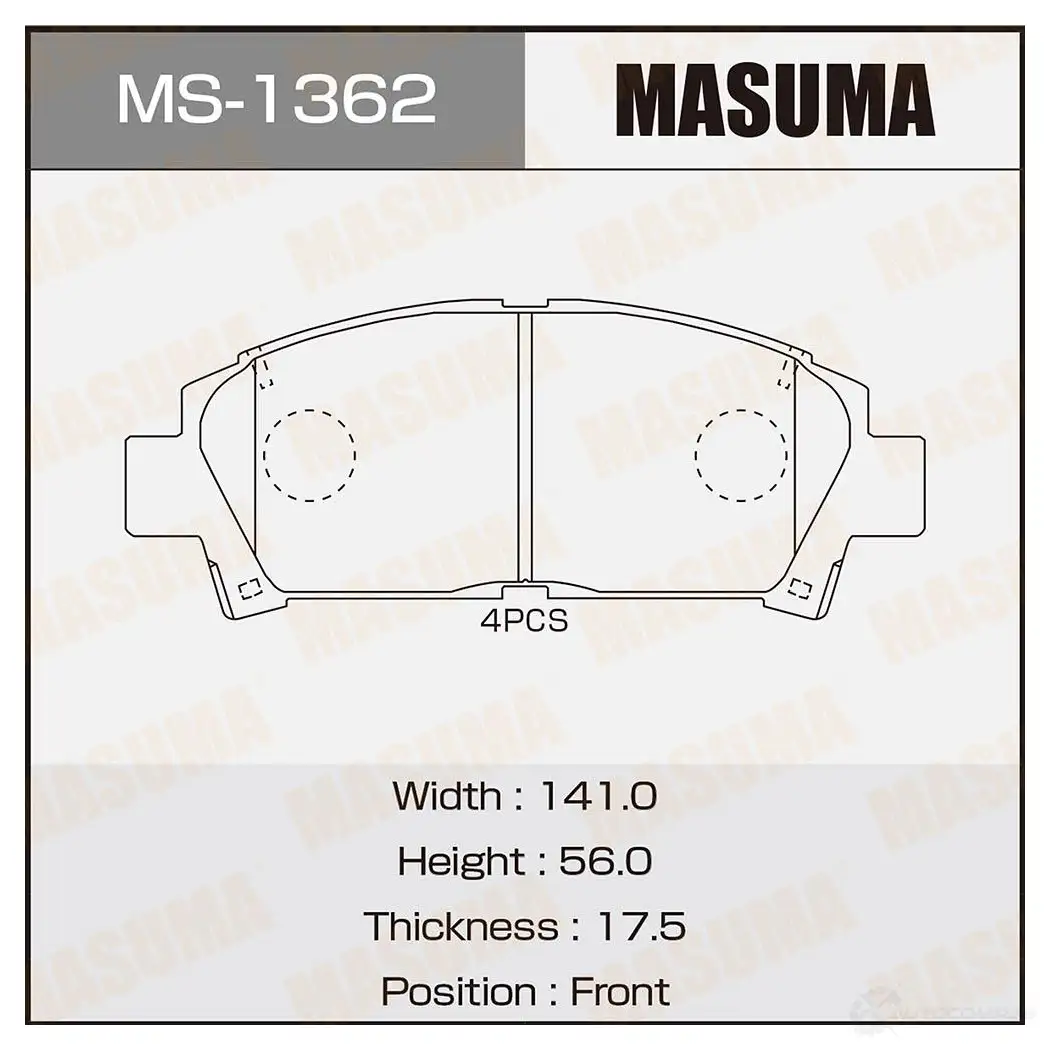 Колодки тормозные дисковые MASUMA 1420577041 A 6A36WA MS-1362 4560116001362 изображение 0