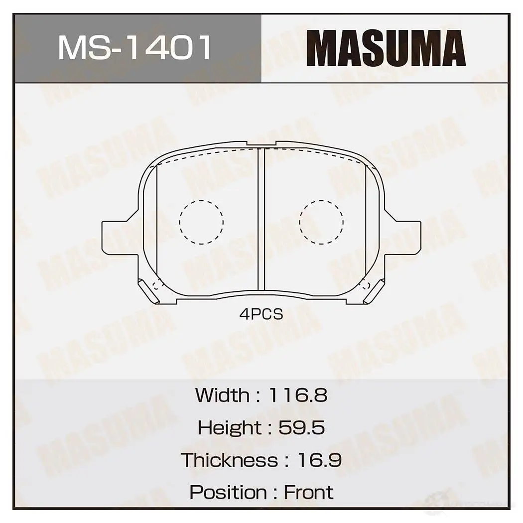 Колодки тормозные дисковые MASUMA 1420577069 4560116001401 JZ3J G MS-1401 изображение 0