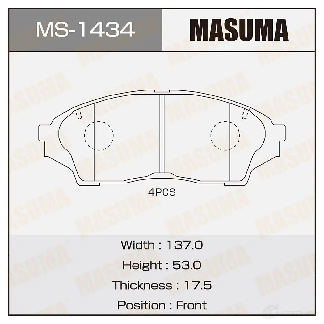 Колодки тормозные дисковые MASUMA 4560116721818 MS-1434 1420576943 89XO M изображение 0