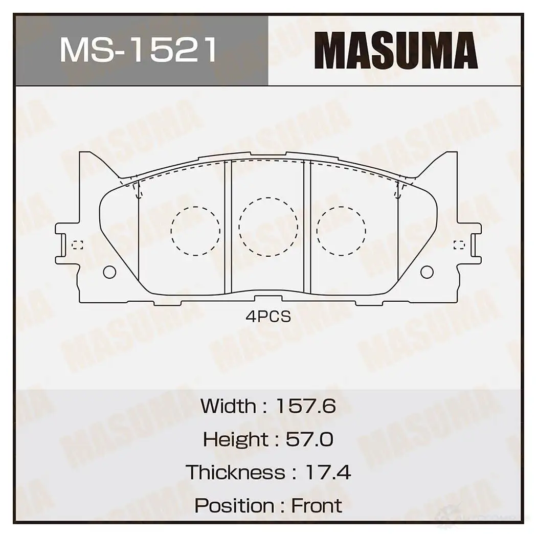 Колодки тормозные дисковые MASUMA 4560116722365 MS-1521 1420577102 GNJ P3 изображение 0
