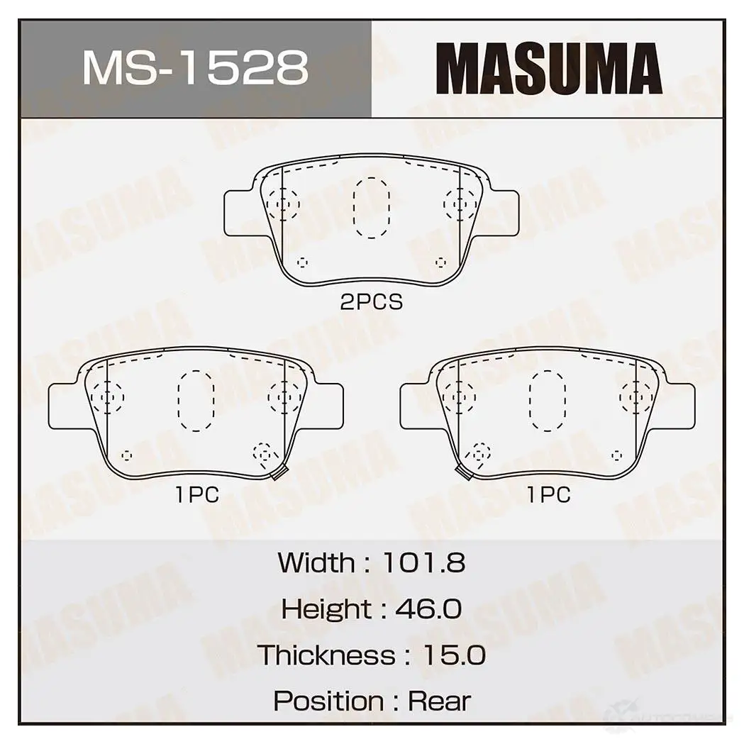 Колодки тормозные дисковые MASUMA 4560116722372 K3 PIT2C 1420577052 MS-1528 изображение 0