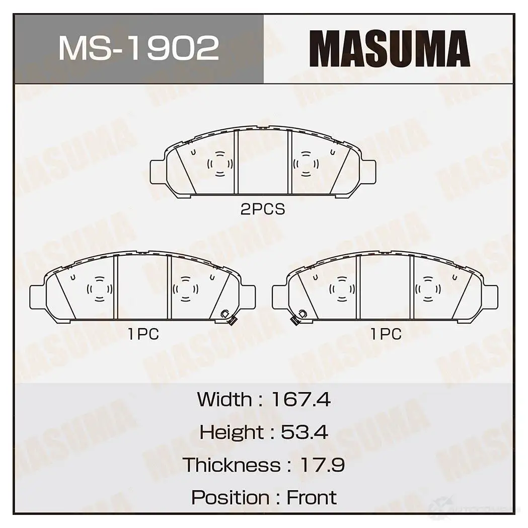 Колодки тормозные дисковые MASUMA MS-1902 4560116723263 1422881649 7F I3G изображение 0