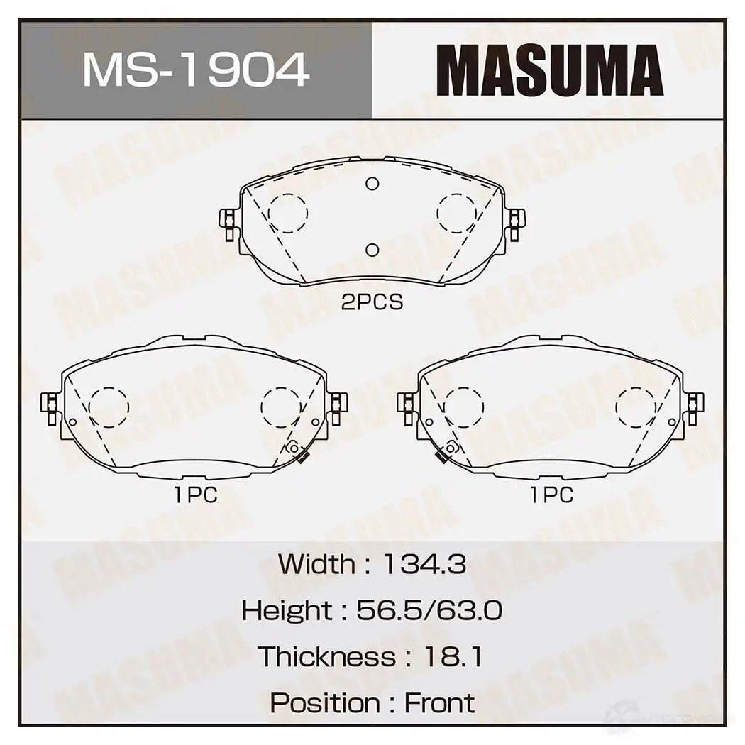 Колодки тормозные дисковые MASUMA 1422881647 MS-1904 S PQOX 4560116723942 изображение 0