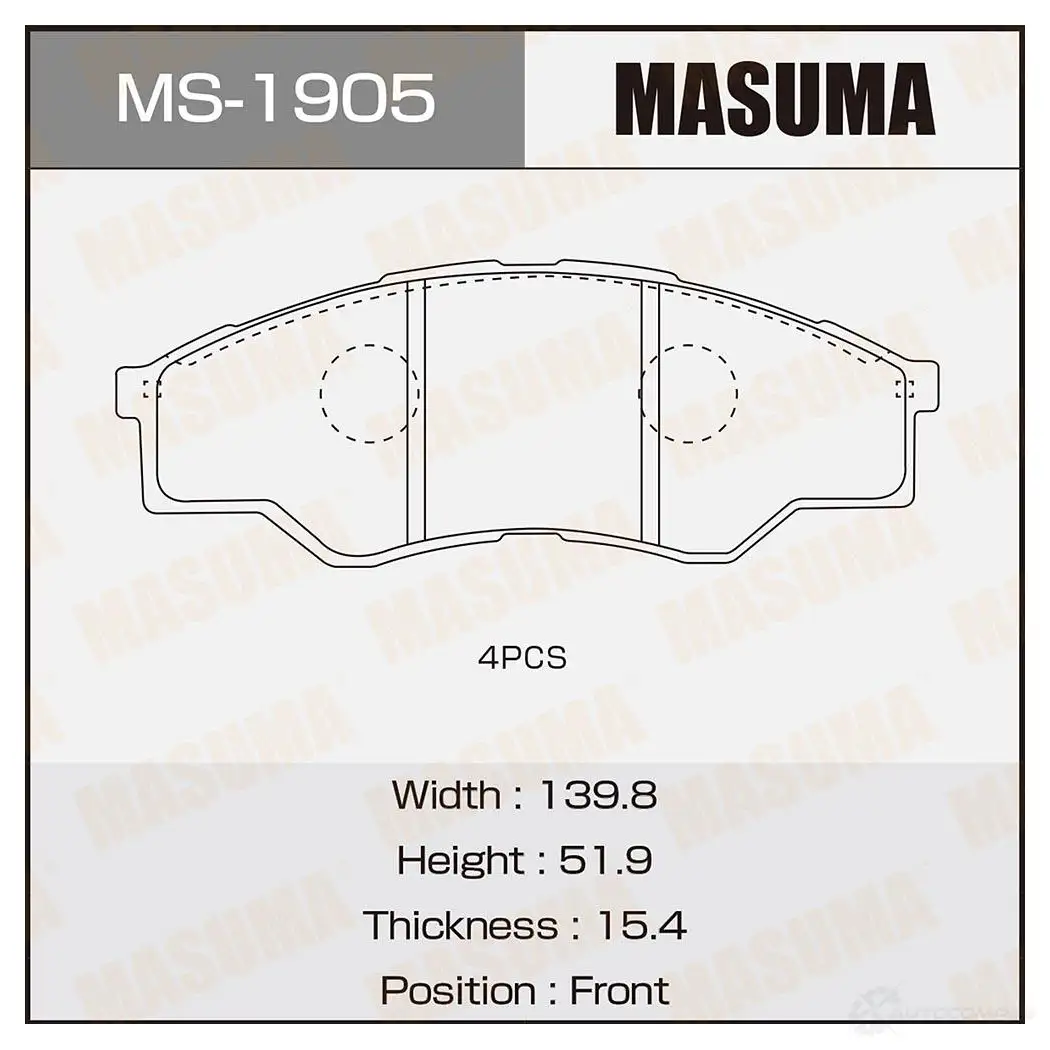 Колодки тормозные дисковые MASUMA 4560116728060 1420576967 MS-1905 N H85E изображение 0