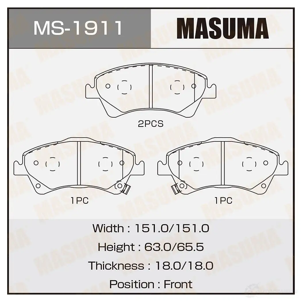 Колодки тормозные дисковые MASUMA 1420577106 4560116723522 MS-1911 ZPO 5Z0U изображение 0
