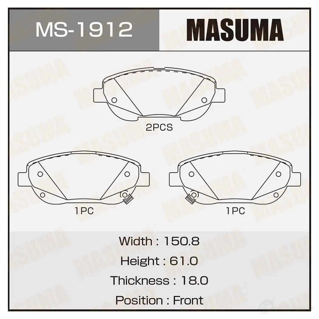 Колодки тормозные дисковые MASUMA MS-1912 1422881739 JVM I6JM 4560116723966 изображение 0