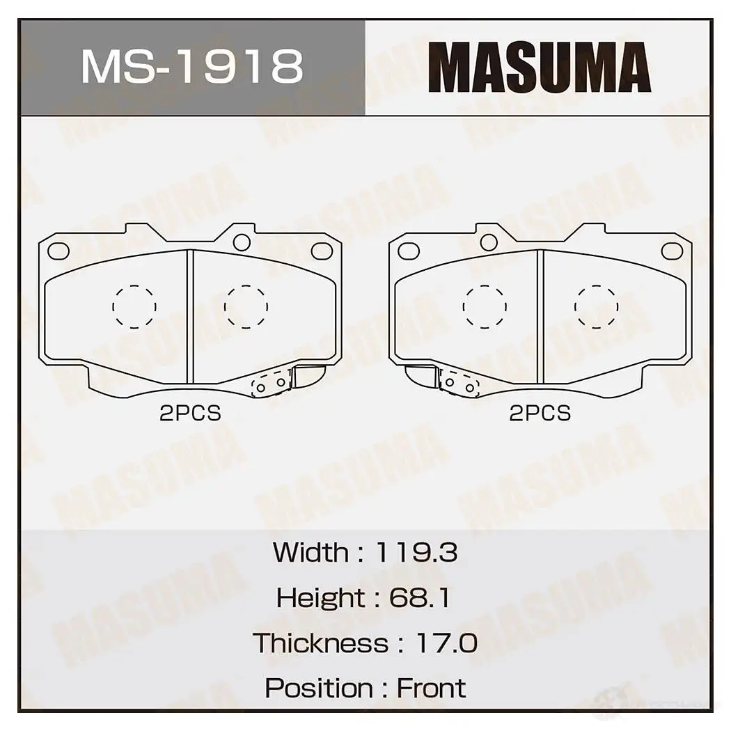 Колодки тормозные дисковые MASUMA CW QI11 MS-1918 4560116723980 1422881631 изображение 0