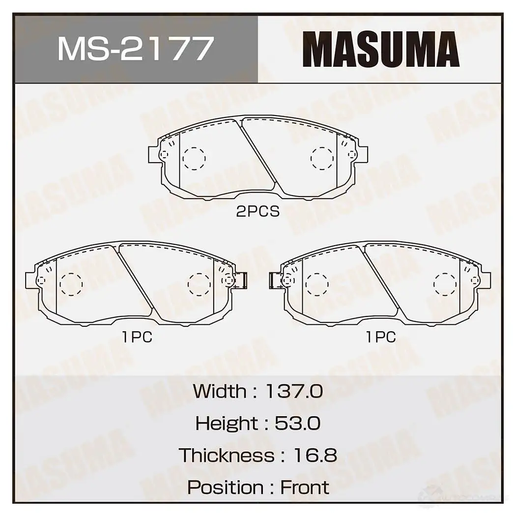 Колодки тормозные дисковые MASUMA MS-2177 1420577342 RO72CX A 4560116002177 изображение 0