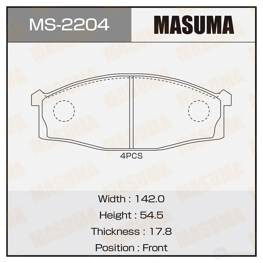 Колодки тормозные дисковые MASUMA 2X5 T5MA 1422881640 4560116002204 MS-2204 изображение 0
