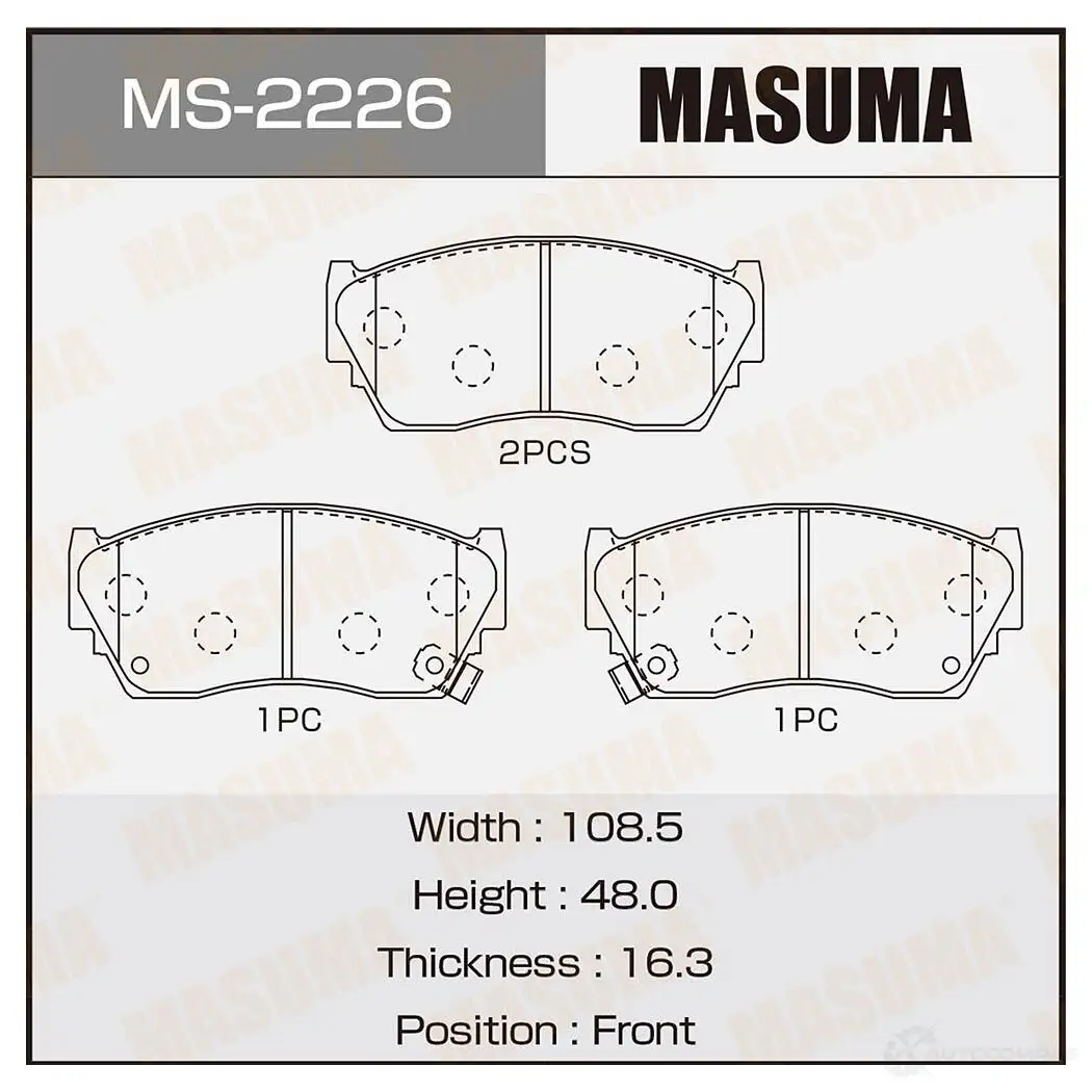 Колодки тормозные дисковые MASUMA 4560116720682 1422881638 MS-2226 F 6RYN изображение 0