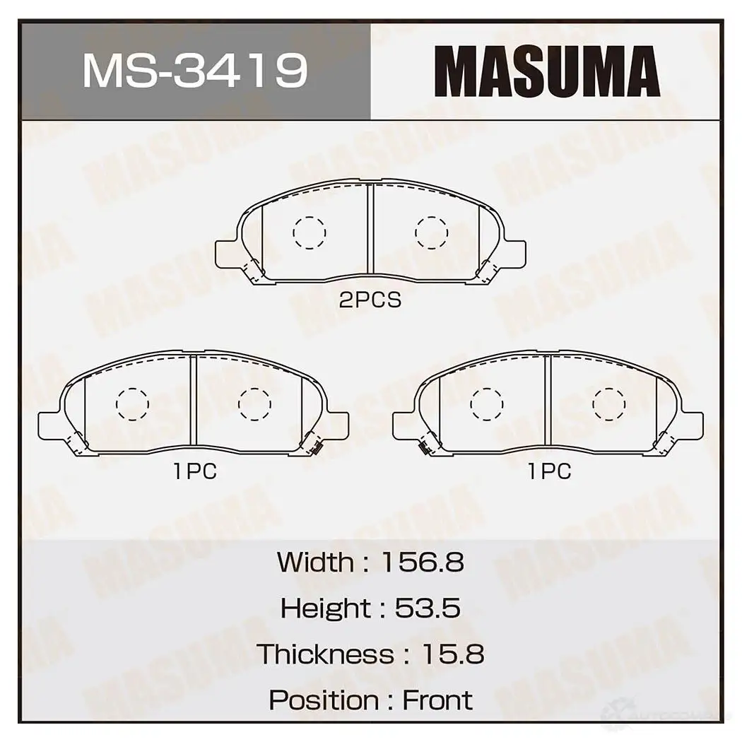 Колодки тормозные дисковые MASUMA 4560116721641 1420577076 7SIW8 FL MS-3419 изображение 0