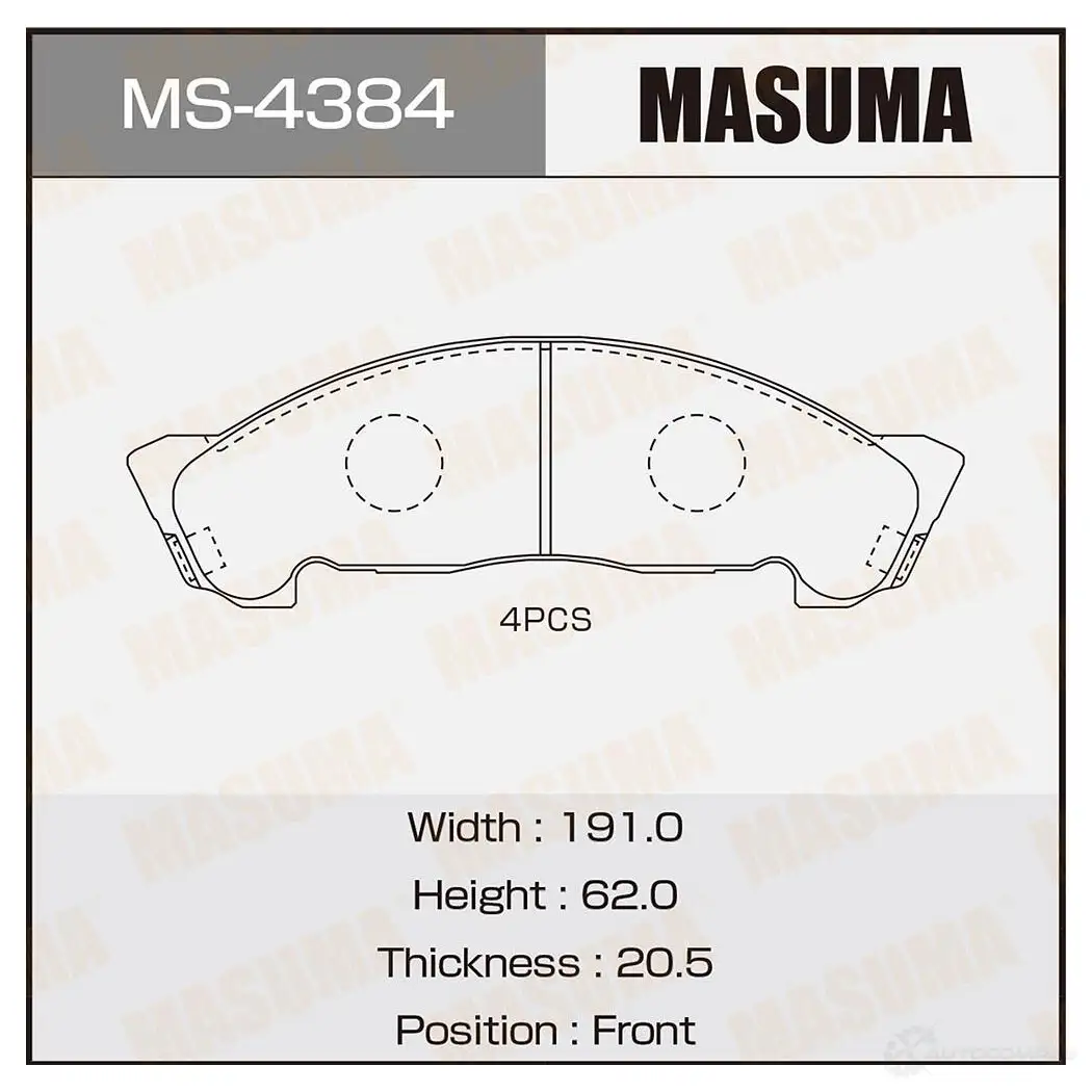 Колодки тормозные дисковые MASUMA 4560116721290 MS-4384 1422881601 CYL A97 изображение 0