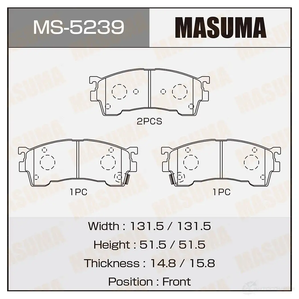 Колодки тормозные дисковые MASUMA 1420577030 4560116721412 K B1I6 MS-5239 изображение 0