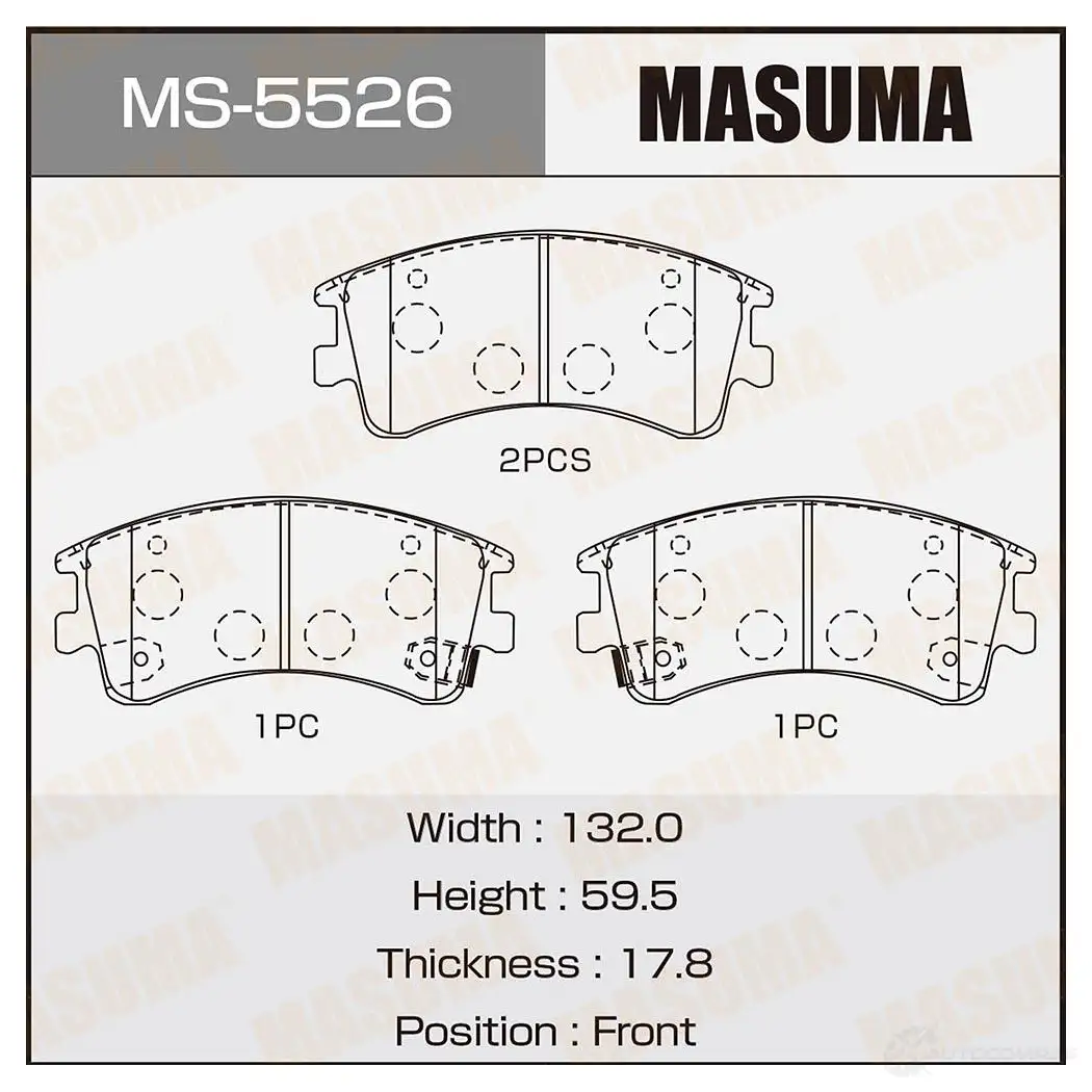 Колодки тормозные дисковые MASUMA 1420577093 4560116724024 X7AA PSZ MS-5526 изображение 0