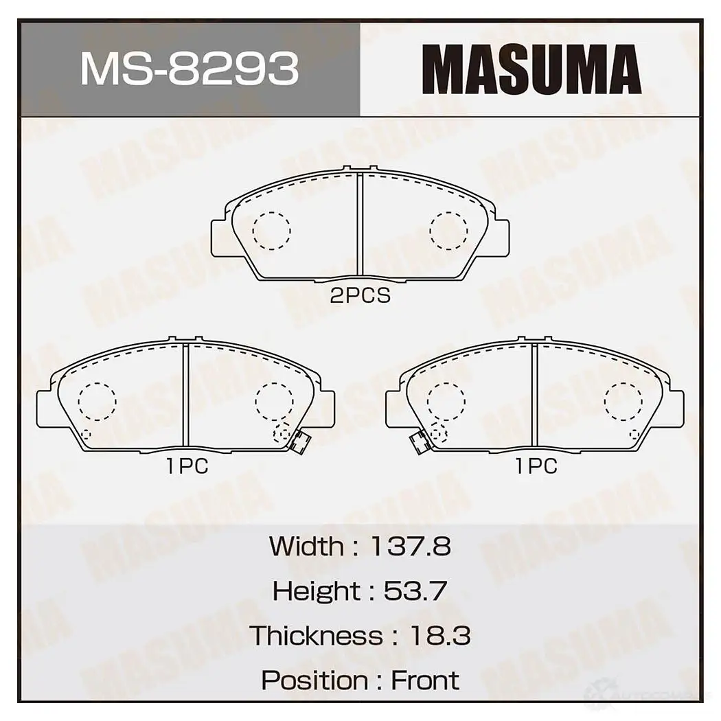 Колодки тормозные дисковые MASUMA 4560116008293 MS-8293 9MGS S 1422881695 изображение 0