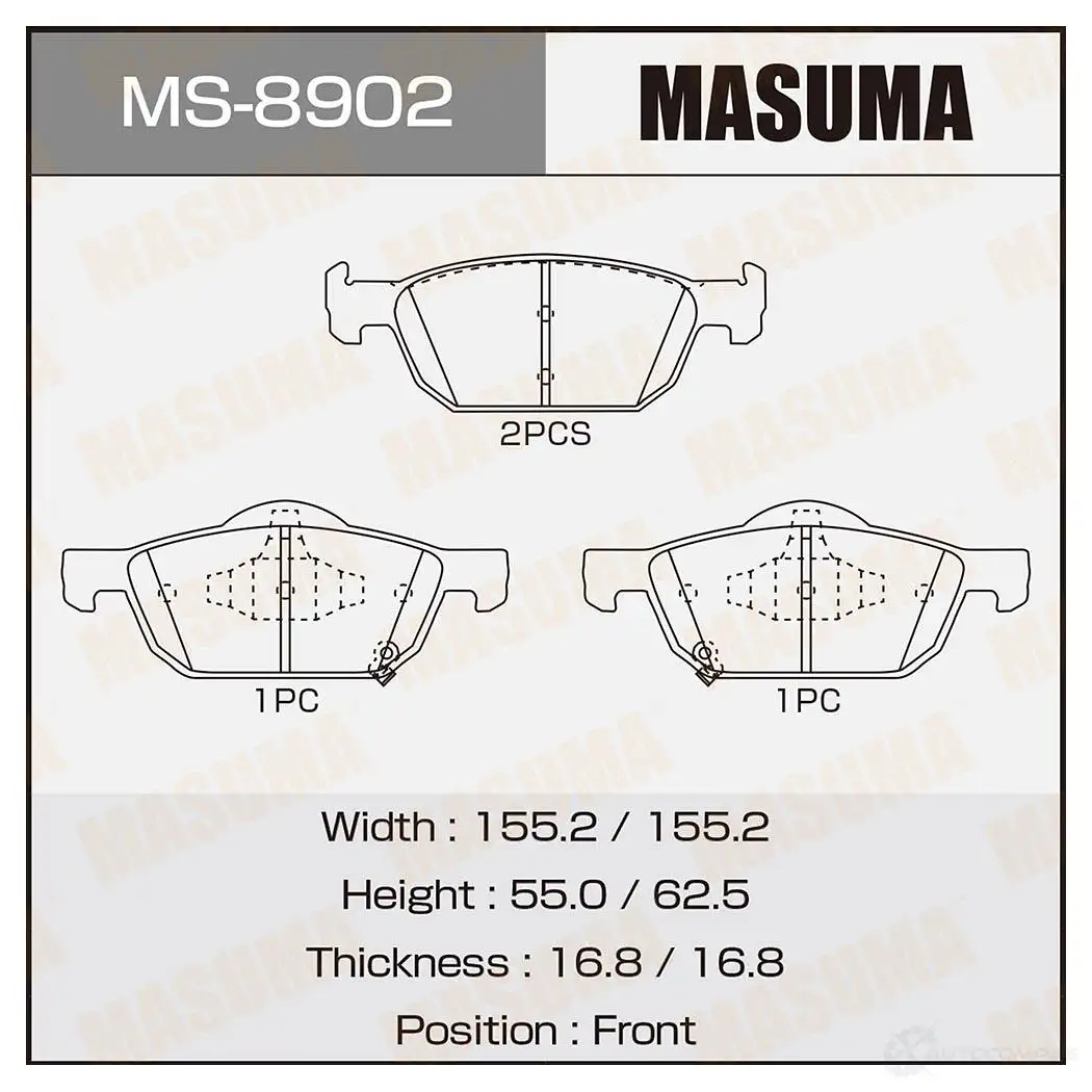 Колодки тормозные дисковые MASUMA 1420577105 GA0 L8N 4560116722518 MS-8902 изображение 0