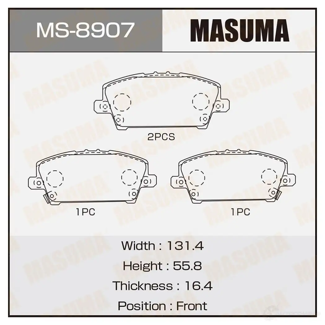 Колодки тормозные дисковые MASUMA 3YA U4J 1420577104 MS-8907 4560116728077 изображение 0