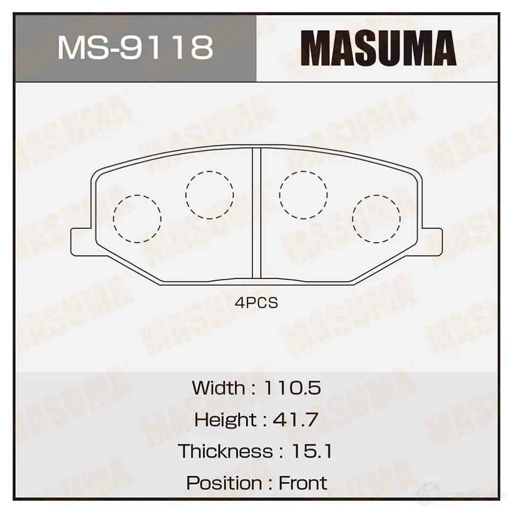 Колодки тормозные дисковые MASUMA ZJ 7A94 4560116009118 MS-9118 1420577026 изображение 0