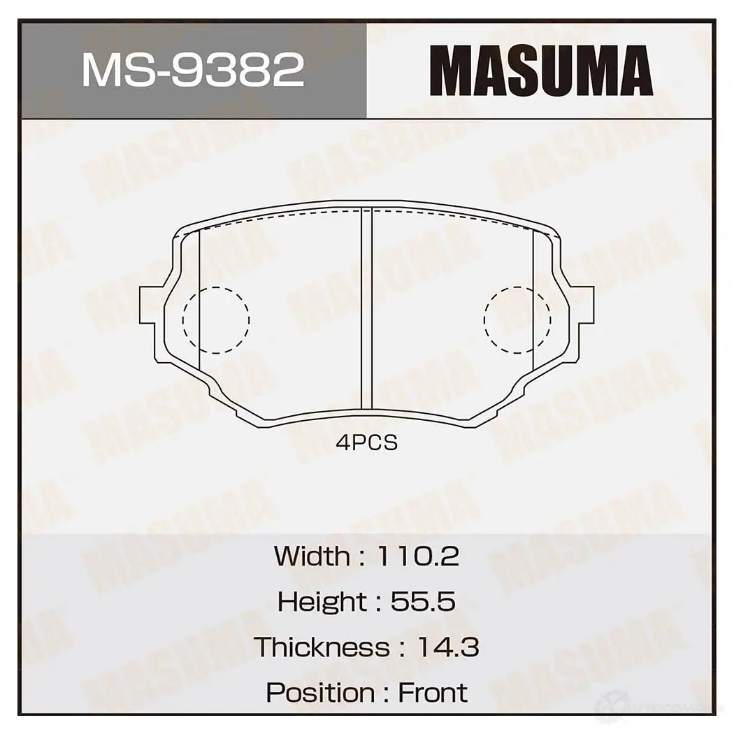 Колодки тормозные дисковые MASUMA 4560116721443 1420576980 MS-9382 BPJ VNL изображение 0