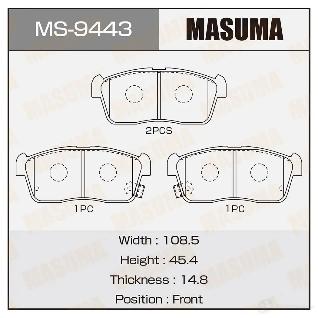 Колодки тормозные дисковые MASUMA MS-9443 EJL ZG 1420577021 4560116722020 изображение 0