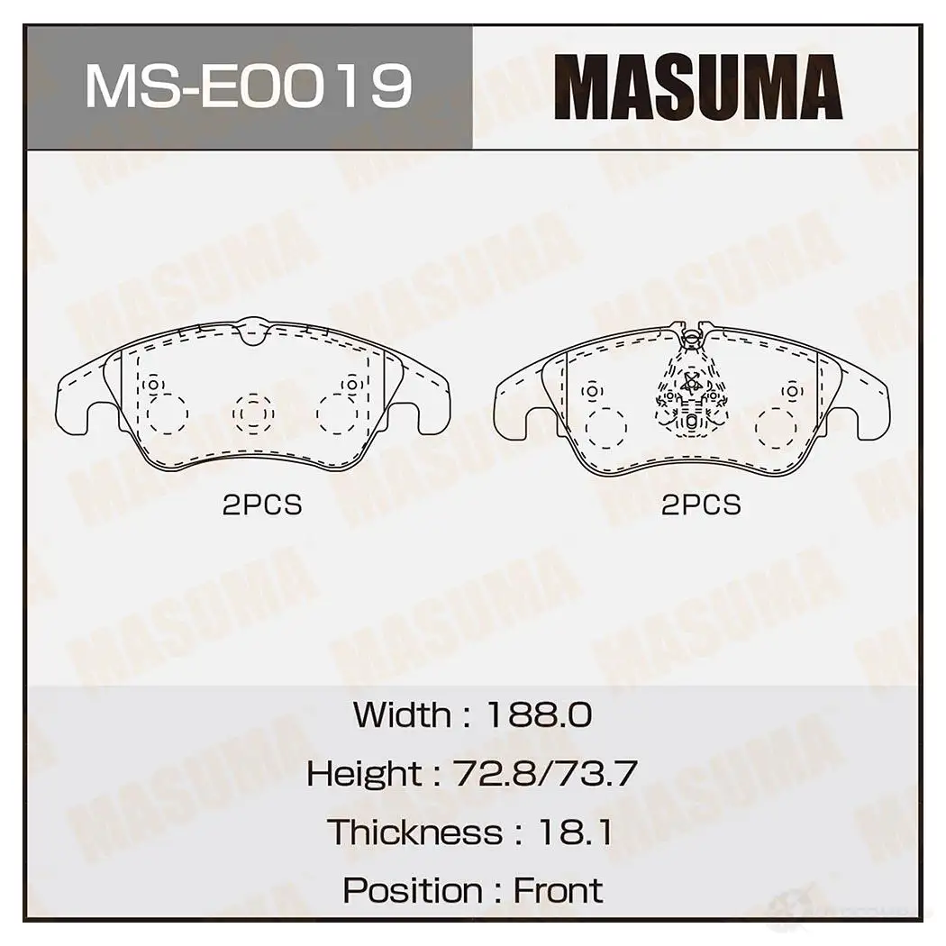 Колодки тормозные дисковые MASUMA 1439698657 5U7 Q6C MS-E0019 изображение 0