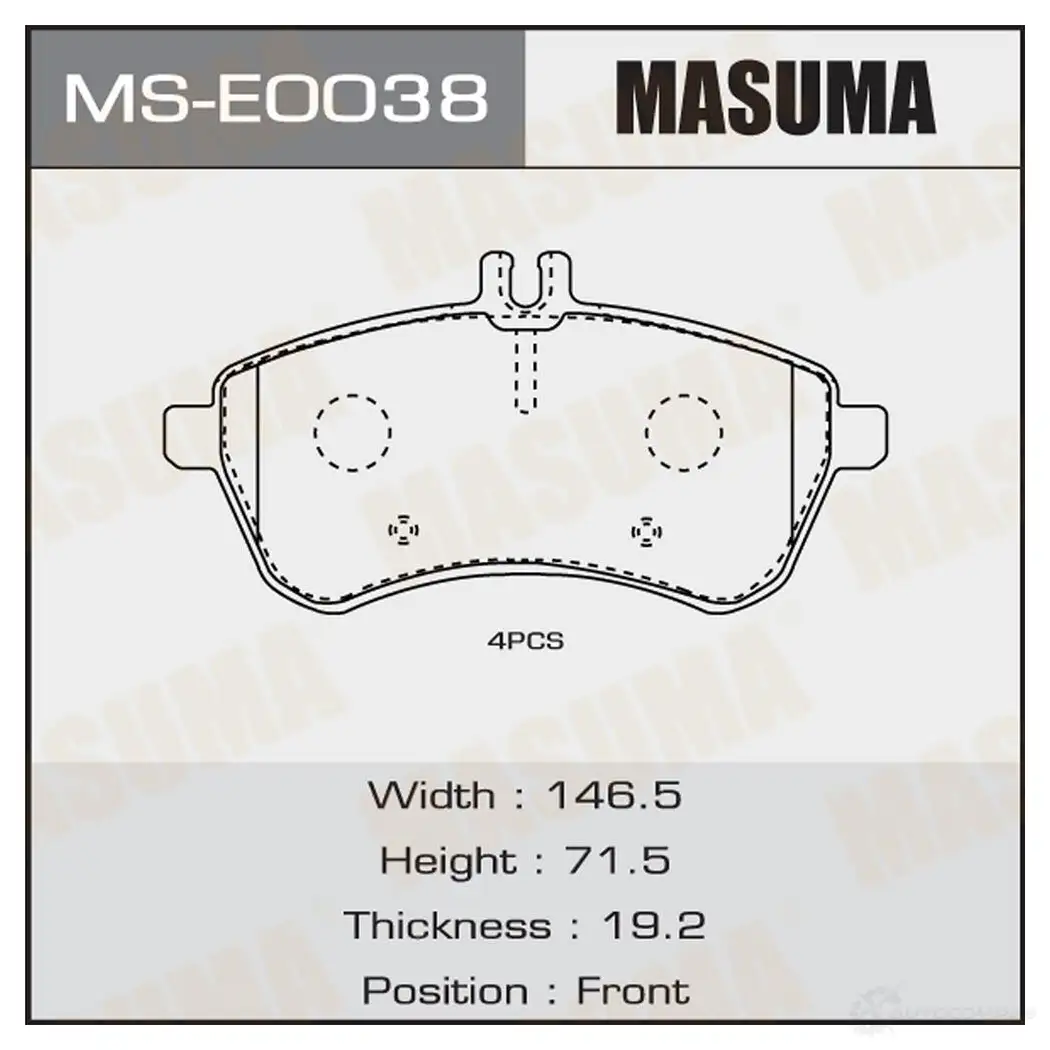 Колодки тормозные дисковые MASUMA 0CLGW QD 1439698664 MS-E0038 изображение 0