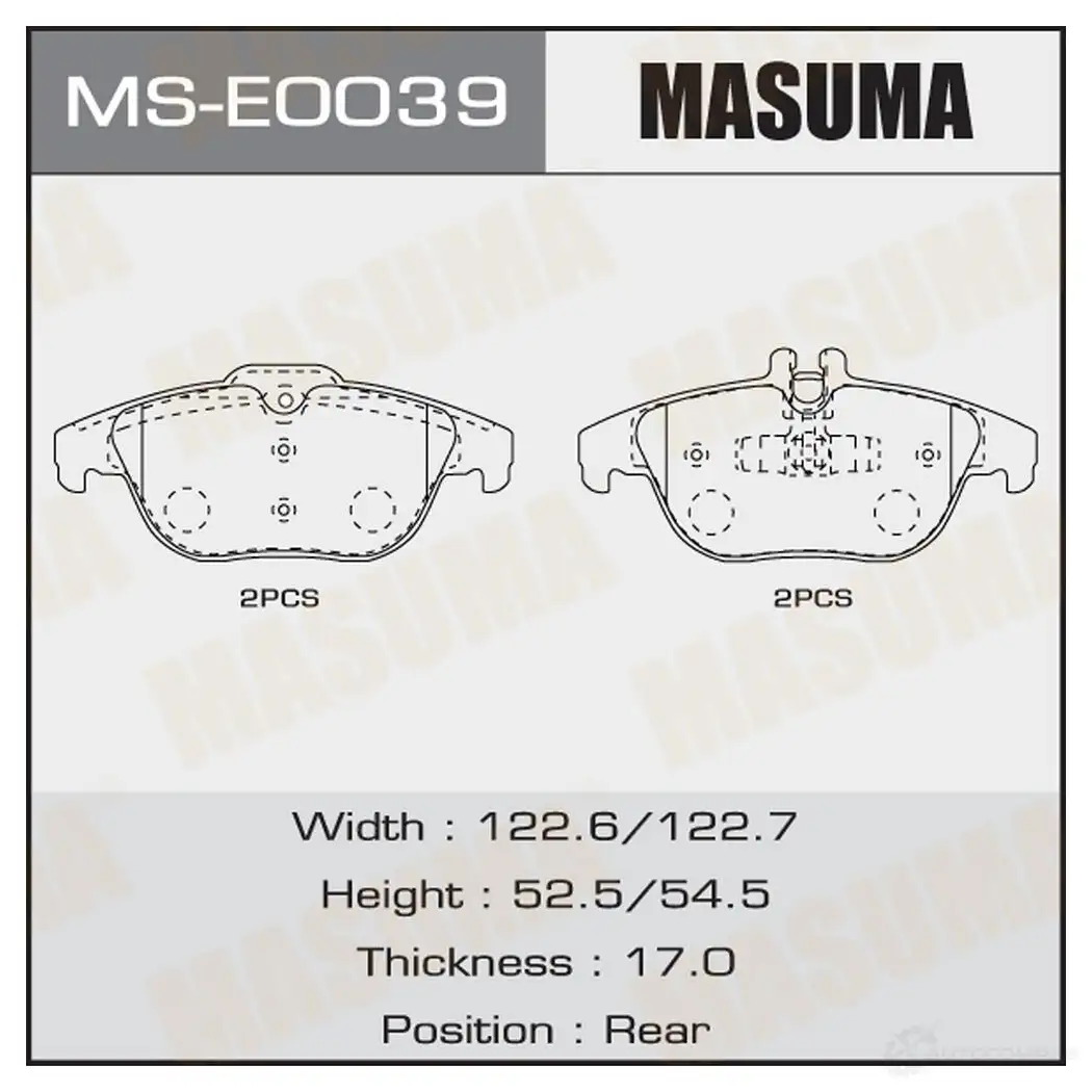 Колодки тормозные дисковые MASUMA 1439698665 15IV2P D MS-E0039 изображение 0