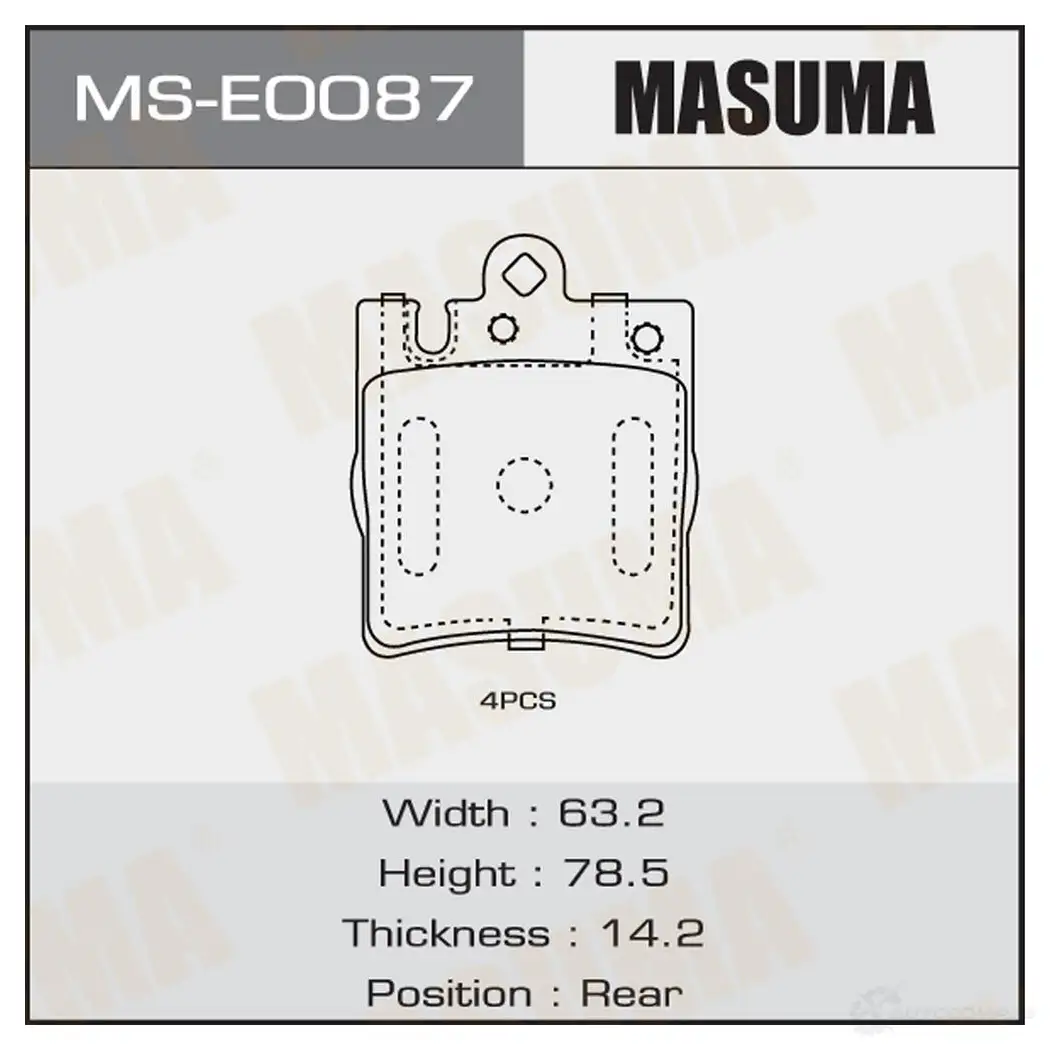 Колодки тормозные дисковые MASUMA 1439698690 MS-E0087 J59U K изображение 0